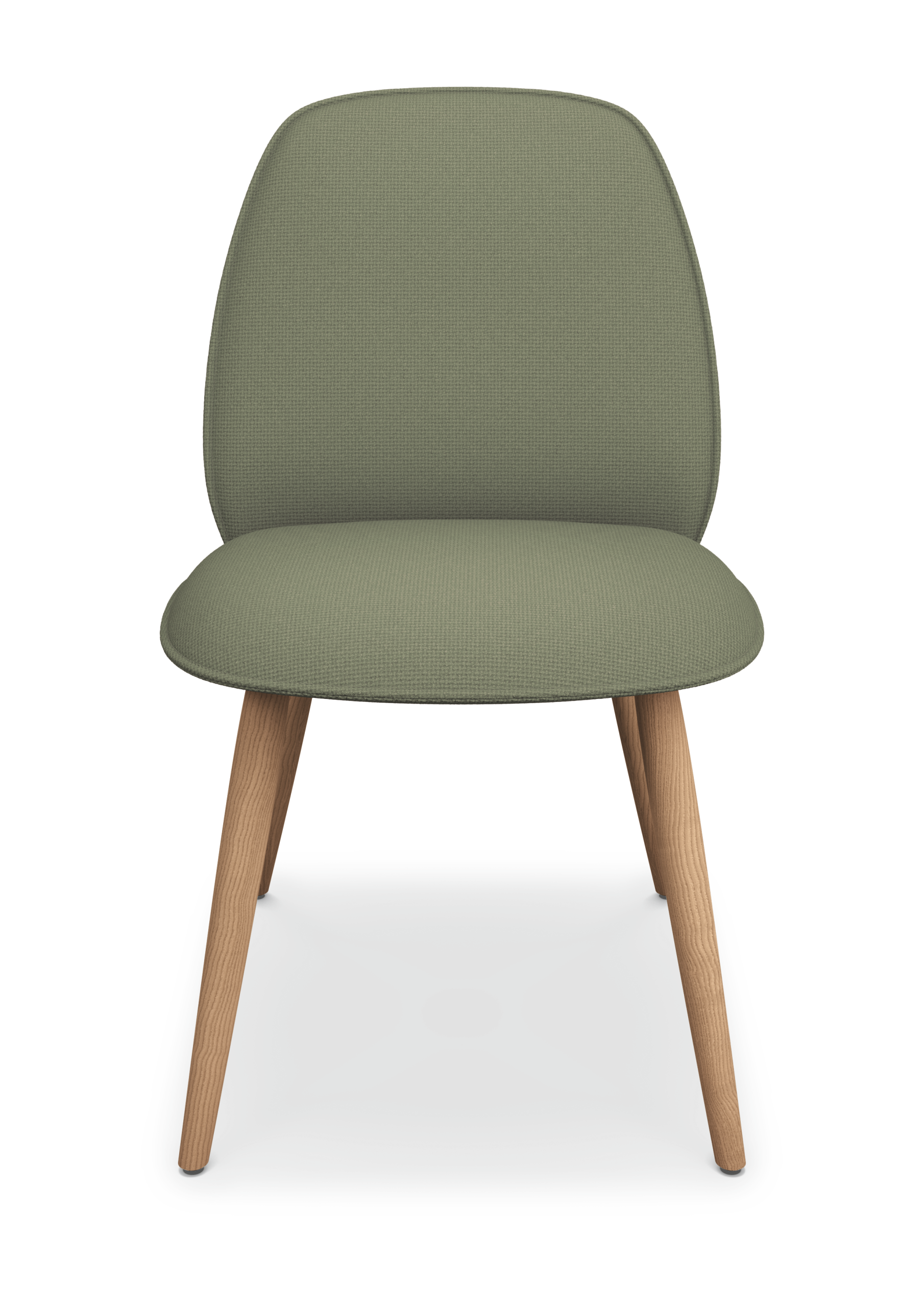 se:café soft chair – Lounge Stuhl – Einen modernen Stuhl mit grünem Stoffbezug und hellen Holzbeinen. Minimalistisches Design, auf weißem Hintergrund.
