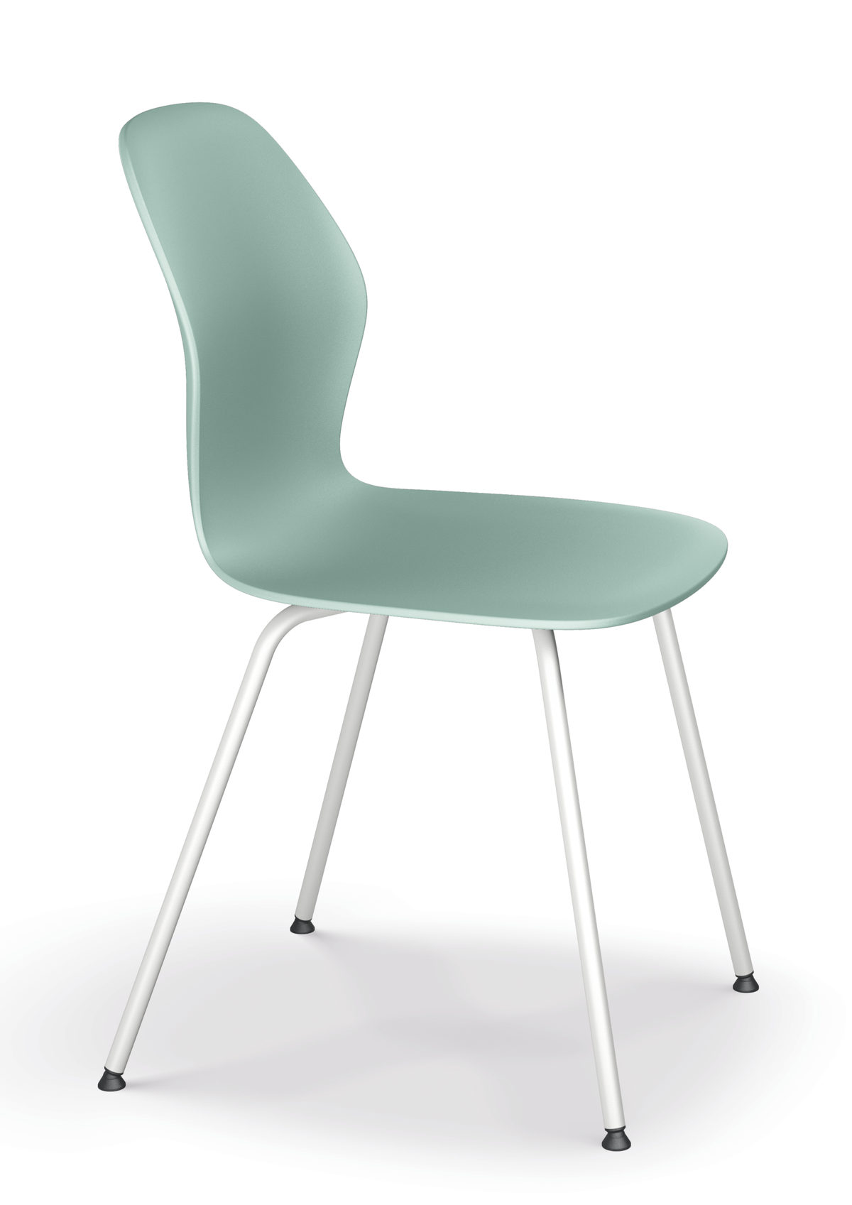 se:spot – Mehrzweckstuhl – Stuhl mit mintgrüner Kunststoffsitzfläche und weissen Metallbeinen, minimalistisch und modern gestaltet.