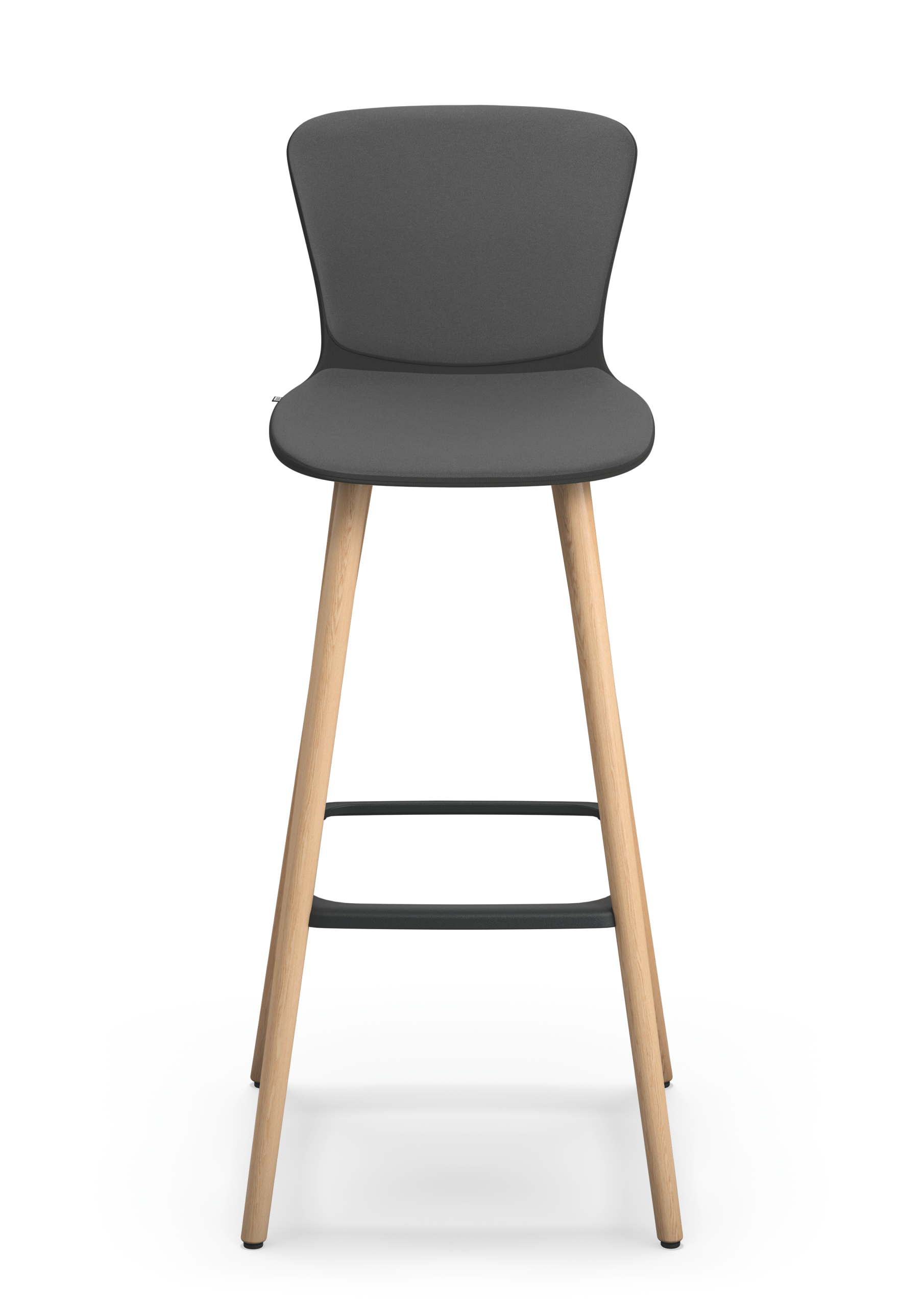 se:spot stool – Barhocker – Hochstuhl mit schwarzem Sitzpolster und Holzbeinen, schlichtes Design, ohne Rückenlehne.