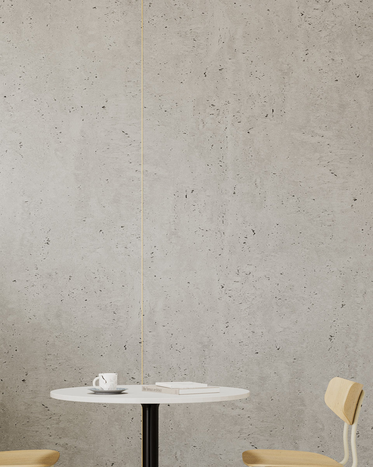 Wandverkleidung Travertine von Impact Acoustic hinter einem runden Tisch