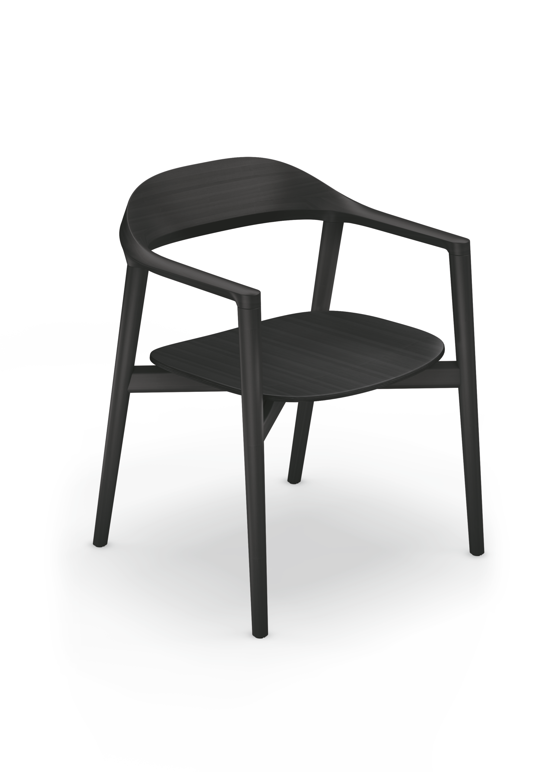 se:café wooden chair – Lounge Stuhl – Schwarzer Armlehnstuhl mit schlankem Gestell aus Kunststoff und horizontalen Sitzflächen.