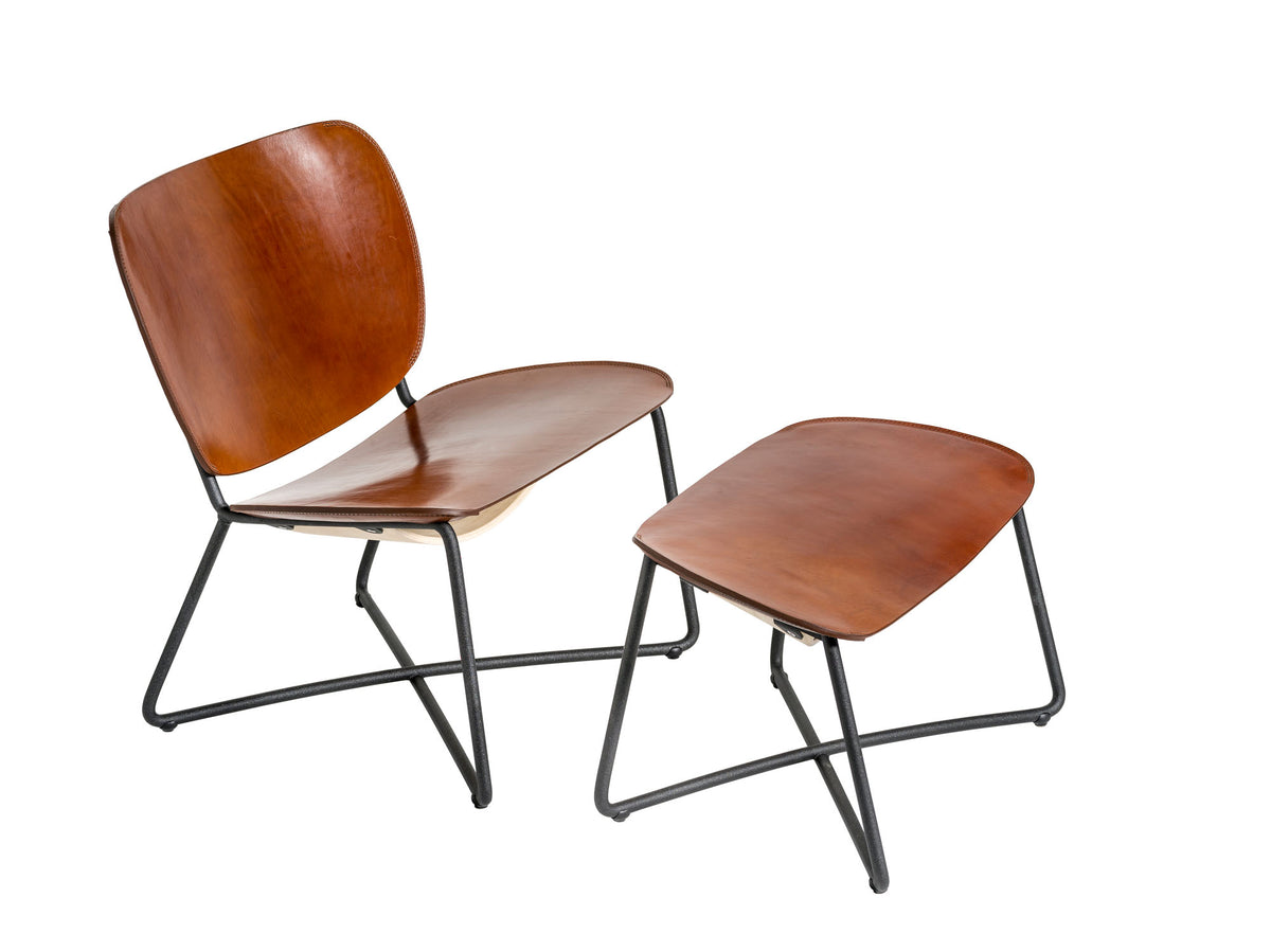 Loungesessel Miller mit Ottoman in Cognac