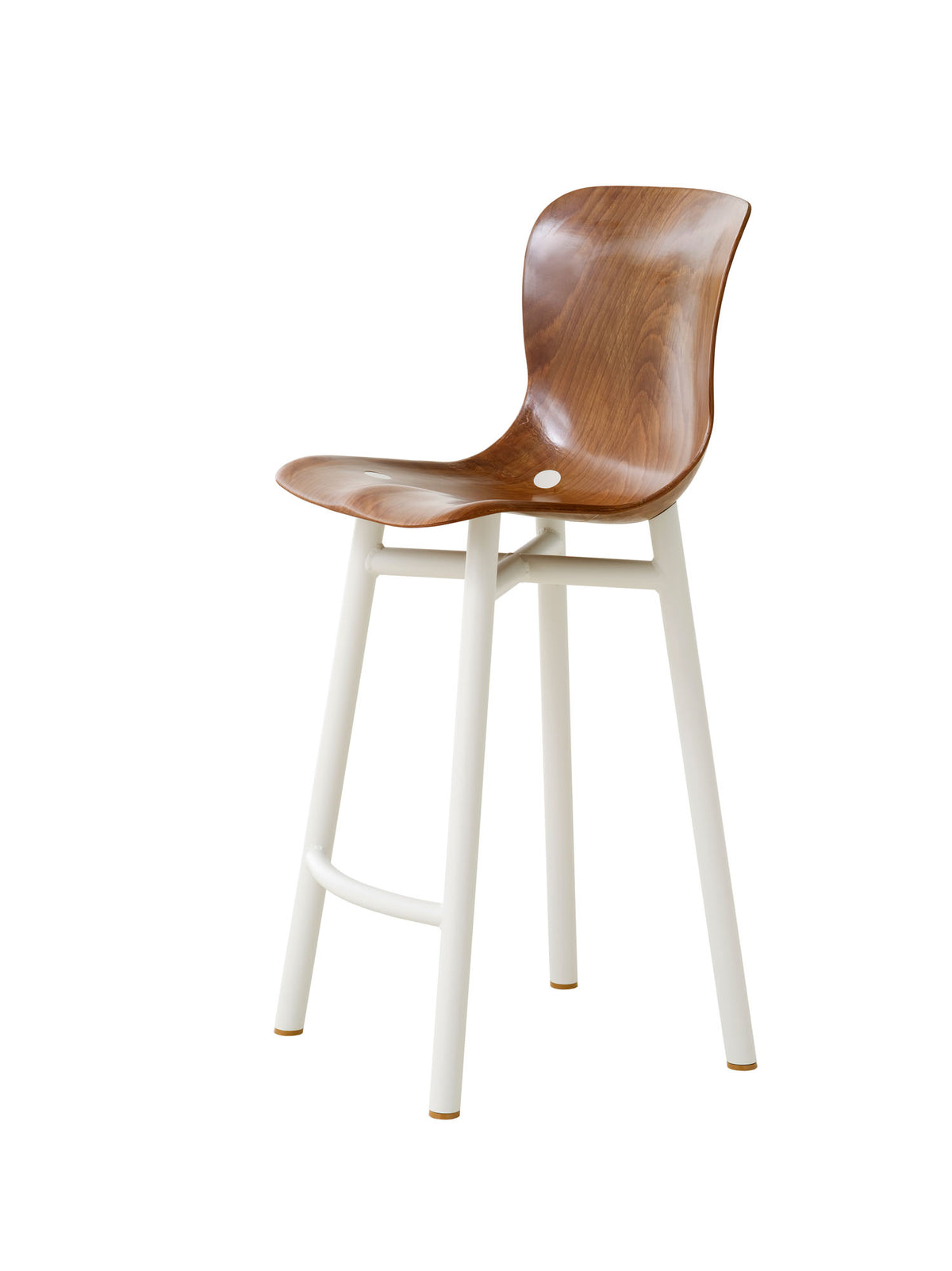 Wendela Barstool | Barhocker – Barhocker – Hochstuhl mit natürlicher Holzsitzfläche und weissem Gestell aus Metall.