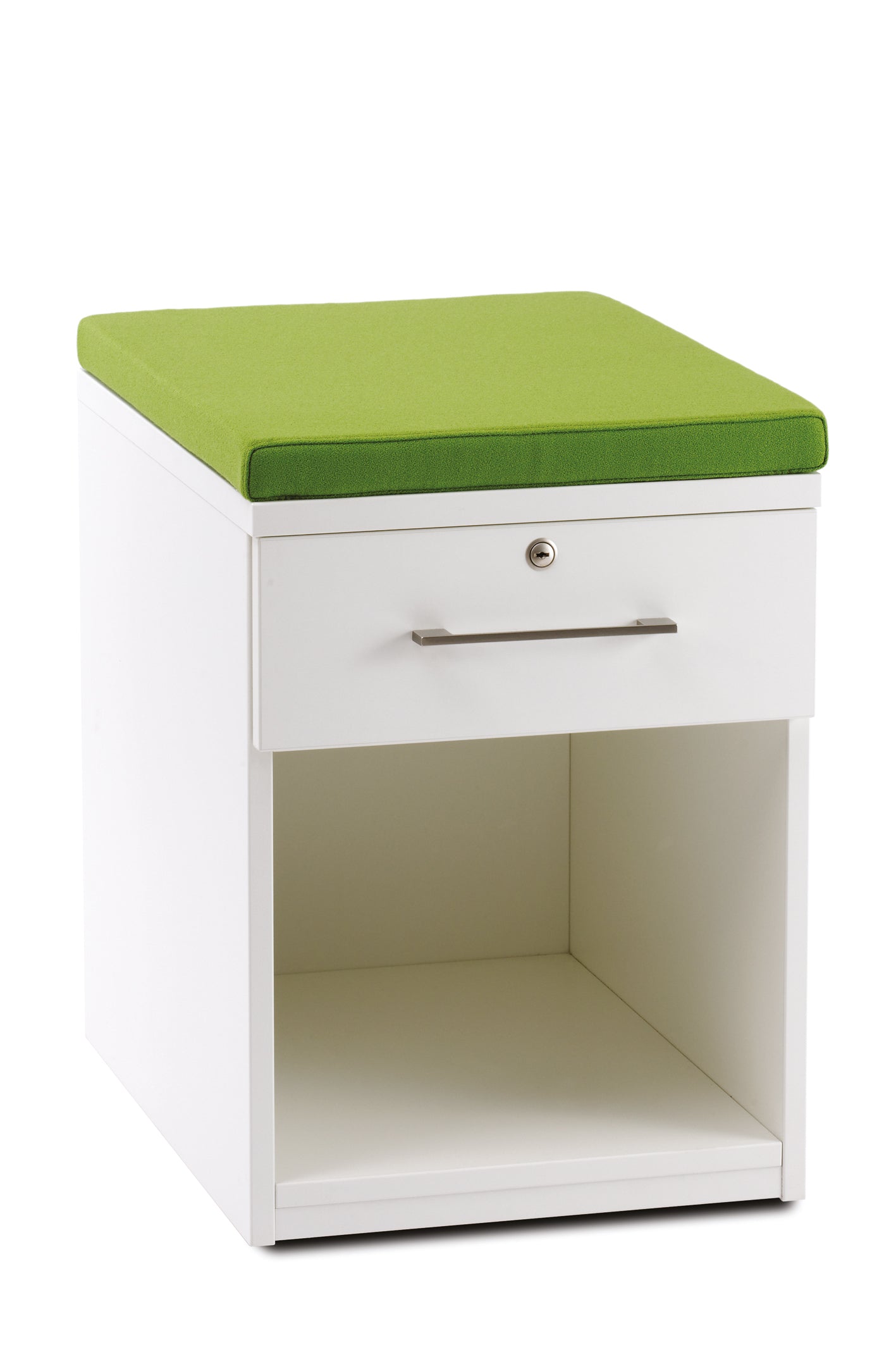 Standcontainer weiss mit Sitzkissen grün | Standcontainer Primo Vero GmbH